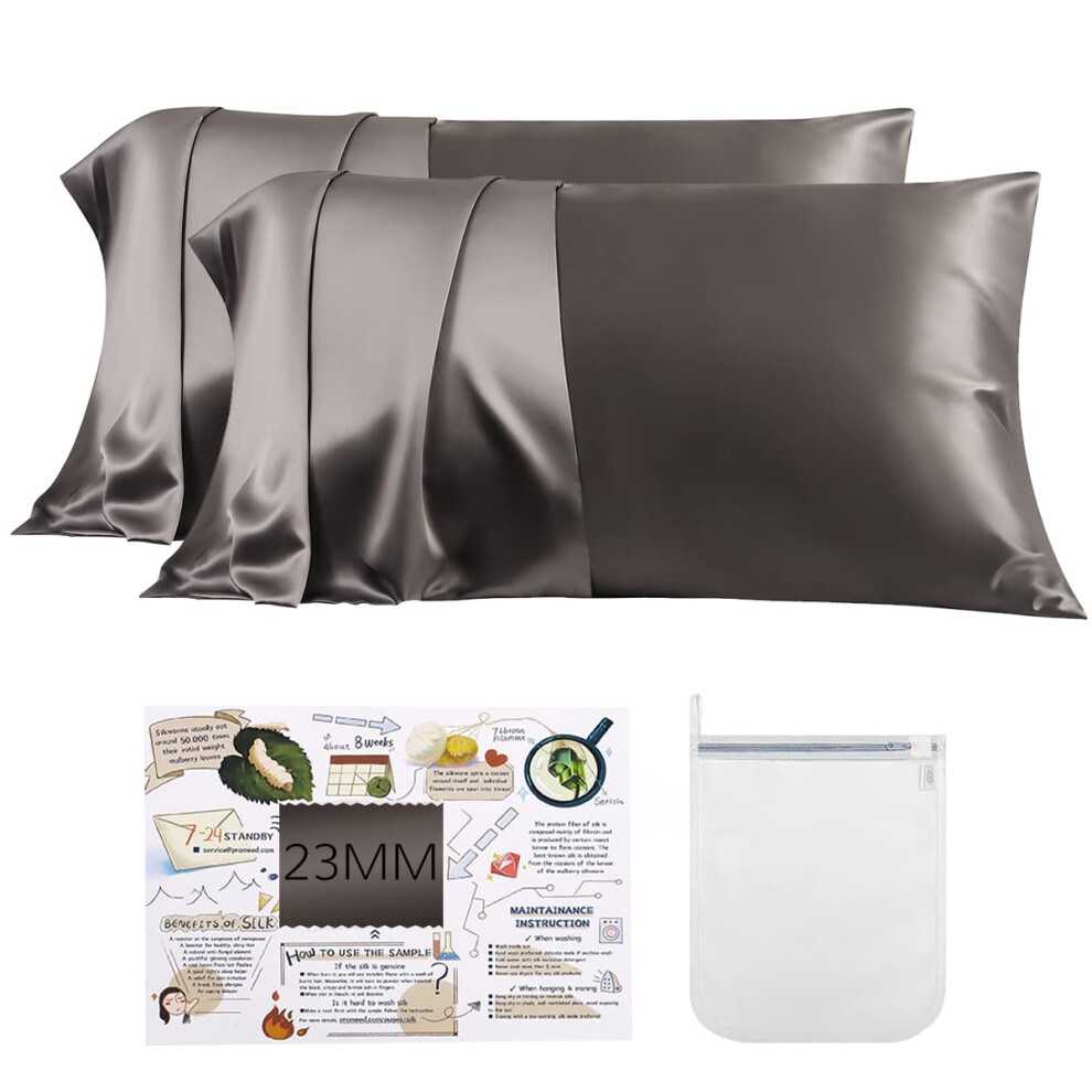 PROMEED 100% Silk Pillowcase 2 Pack with Zipper Both Sides Premium Mulberry Silk Pillow Cases Set of 2 for Hair and Skin Anti BedHead Anti Frizz (S