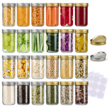 SPANLA Mason burkar 8 oz 24-pack konservburkar 8 oz gelburkar med vanliga lock och band Halv pint glasburkar Idealisk fr sylt Honung Brllopsfa