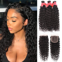 Miss Gaga 8a Bundles Water Wave avec fermeture (10 10 10 + 8) humide et ondul des cheveux humains vierges brsiliennes et ondules avec fermeture