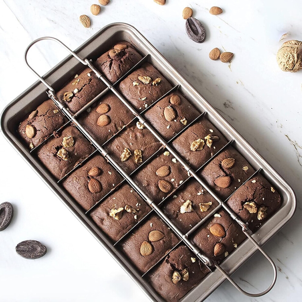Good Dee's Brownie Pan with Dividers  Non Stick Baking Pan Sets  Carbon Steel Bakeware Tray with Grips for Oven Baking  18 Pre-Cut Square Molds for Br