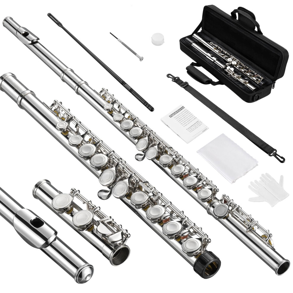 POGOLAB Flutes Closed Hole C 16 Keys Flute Instrument Student Flute for Beginner Advanced Player with Flute Cleaning Kit Carry Bag Strap Pr