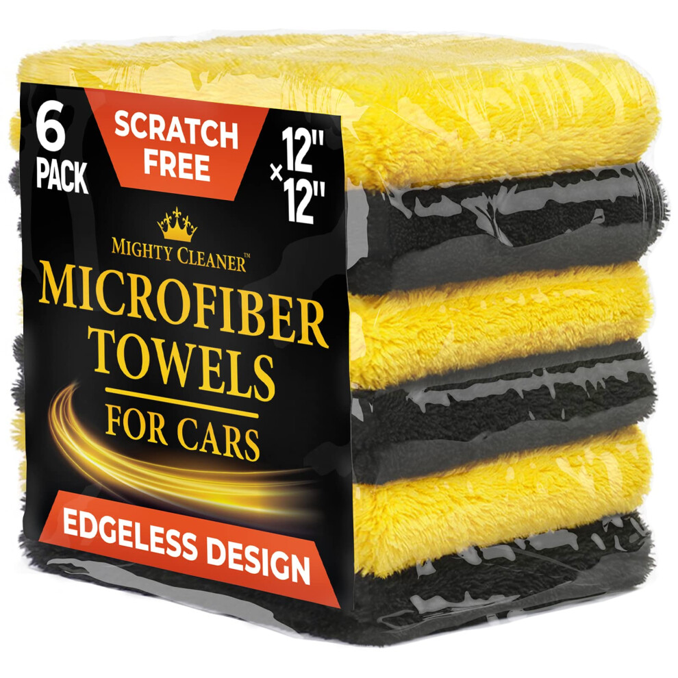 Edgeless Microfiber Towels for Cars - 6pk (12 x12 ) - 540 GSM - Super Soft Drying Towels Car Detailing & Buffing - Scratch-Free - Absorbent Micro