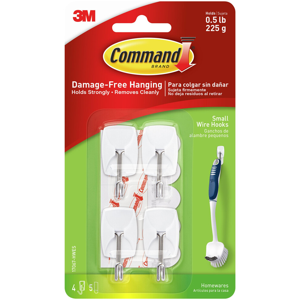 Command Small Wire Toggle Hooks  Damage Free Hanging Wall Hooks with Adhesive Strips  No Tools Wall Hooks for Organization in Living Spaces  4 White H