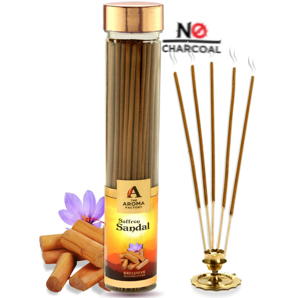 The Aroma Factory Kesar Chandan Agarbatti for Pooja  Luxury Incense Sticks  Low Smoke and Zero Charcoal  Meditation (Bottle Pack of 1  100 Gram) 4 Cm-image-OPC-PGGBNZF-NEW
