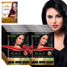 Herbishh Hair Color Shampoo for Gray Hair-Natural Hair Dye Shampoo with Argan Hair Mask-Travel size-Colors Hair in Minutes-Long lasting colour-10pack+