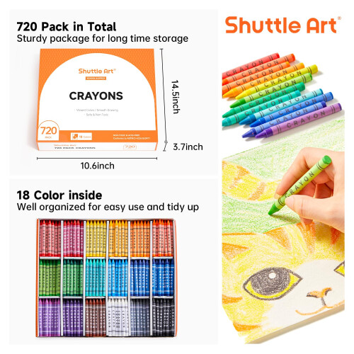 Shuttle Art Crayon Bulk Class Pack - 720 Count 18 Seorted Color 1