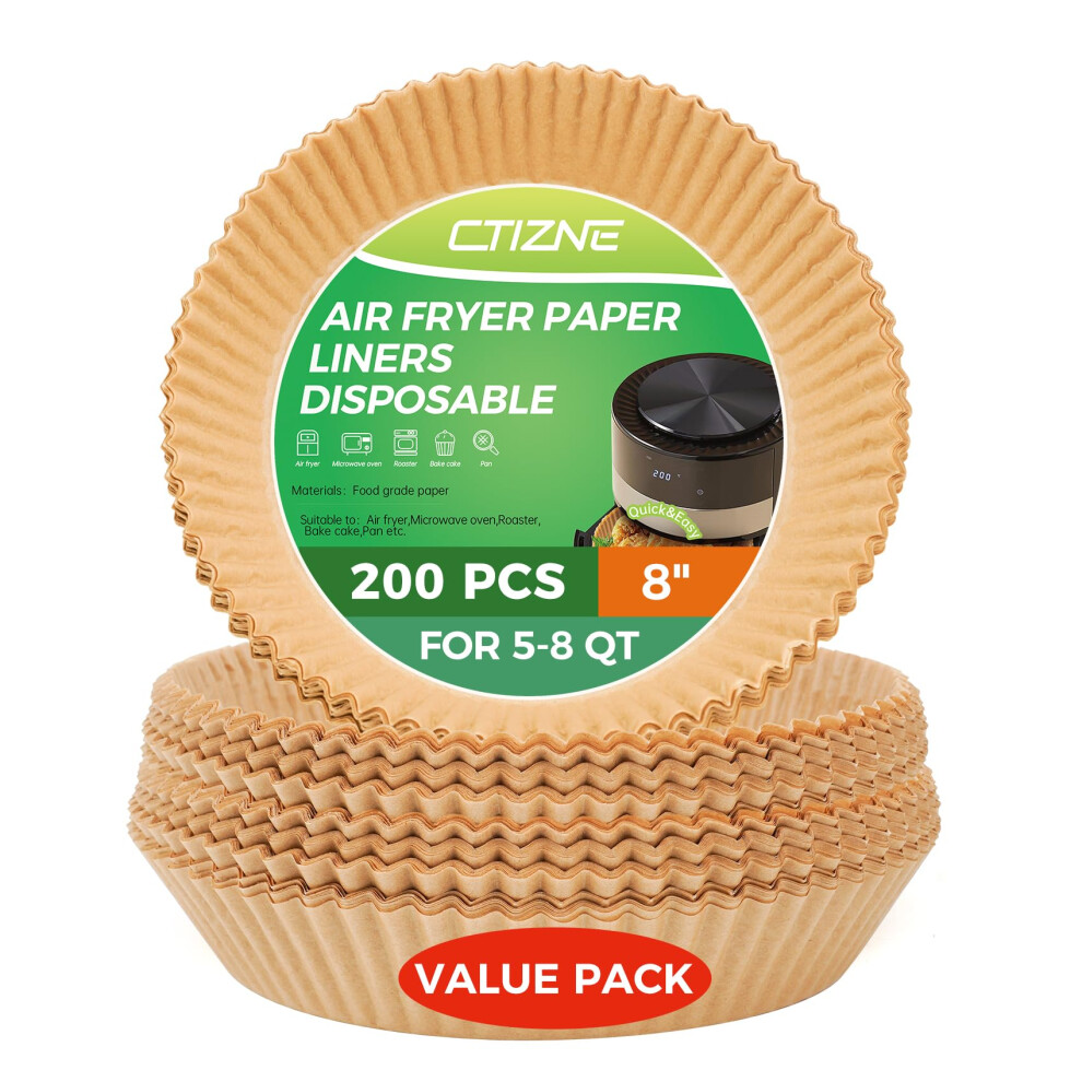 Lot De 200 Feuilles De Papier Sulfurisé Jetables Pour Friteuse à Air Comprimé Ctizne, 20 Cm, Rondes, AntiadhéSives, De Qualité Alimentaire, Pour-image