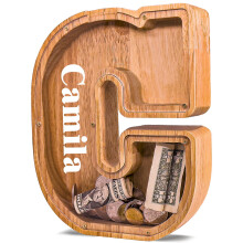 JOOMLAFLY Wooden Letter Piggy Bank for Kids Larger Letter Piggy Bank for Boys and Girls Personalized Piggy Bank Initial Coin Bank Wood Kids Money Ban