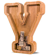 JOOMLAFLY Wooden Letter Piggy Bank for Kids Larger Letter Piggy Bank for Boys and Girls Personalized Piggy Bank Initial Coin Bank Wood Kids Money Ban