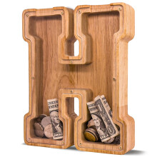 JOOMLAFLY Wooden Letter Piggy Bank for Kids Larger Letter Piggy Bank for Boys and Girls Personalized Piggy Bank Initial Coin Bank Wood Kids Money Ban