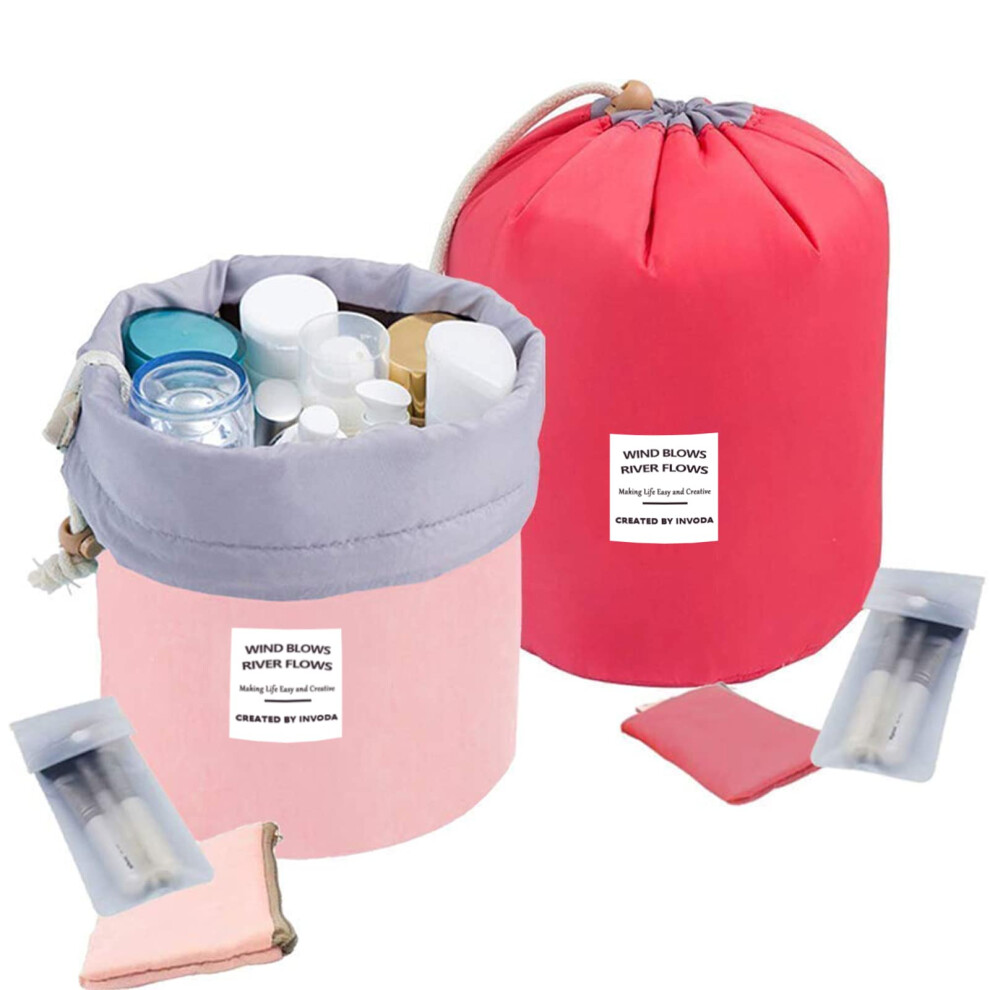 Invoda 2-Teiliges Kosmetiktaschchen, 2 Stuck, Tonnenf Rmige Reise-Make-Up-Taschen, Grosses Fassungsverm Gen, Weich, Wasserdicht, Tragbar, Kosmetik-image
