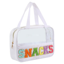 Chenille Letter Patch Doorzichtige tas Preppy Multifunctionele PVC en nylon doorzichtige make-uptas met handvatten Grote reismake-up toilettas Opberg