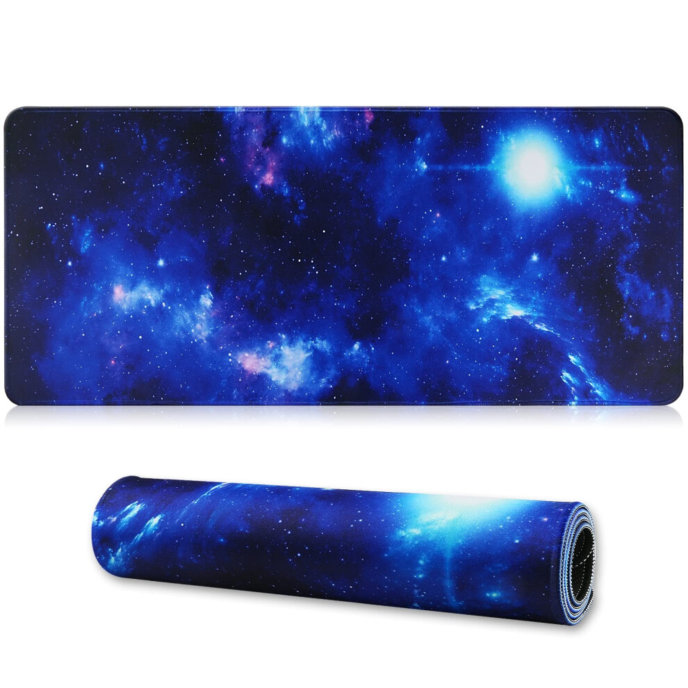 Jahosin Large Gaming Mouse Pad With Stitched Edges [27.5X11.8in] Extended Space Mouse Pad With Non-Slip Natural Rubber Base For Gamer/Desktop/Off Blue 735530226179