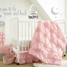 Levtex Baby - Willow Crib Bed Set - Baby Nursery Set - Pink - Soft Rosette Pintuck - 5 Piece Set Includes Quilt Fitted Sheet Diaper Stacker Wa