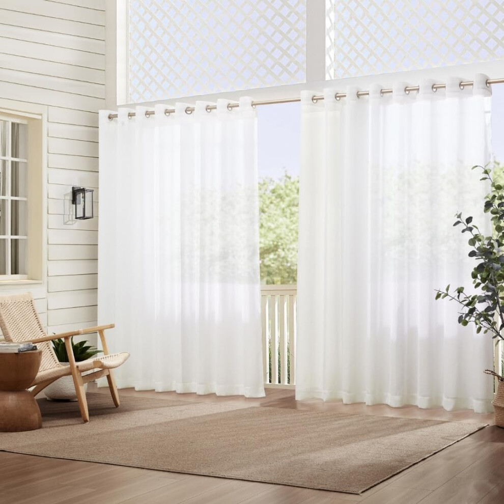 Elrene Home Fashions Carmen Sheer Extra-Wide Weatherproof Indoor/Outdoor Grommet Top Curtain Panel with Coordinating Tieback for Porch  Pergola  Patio-image-OPC-PFNRH5S-NEW