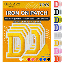 Oli en Alex Geel opstrijkbare letters 2,4 inch - 7 stuks D-patches voor kleding - Superlijm Geen naai nodig - Borduren Voetbalteam School Universitei