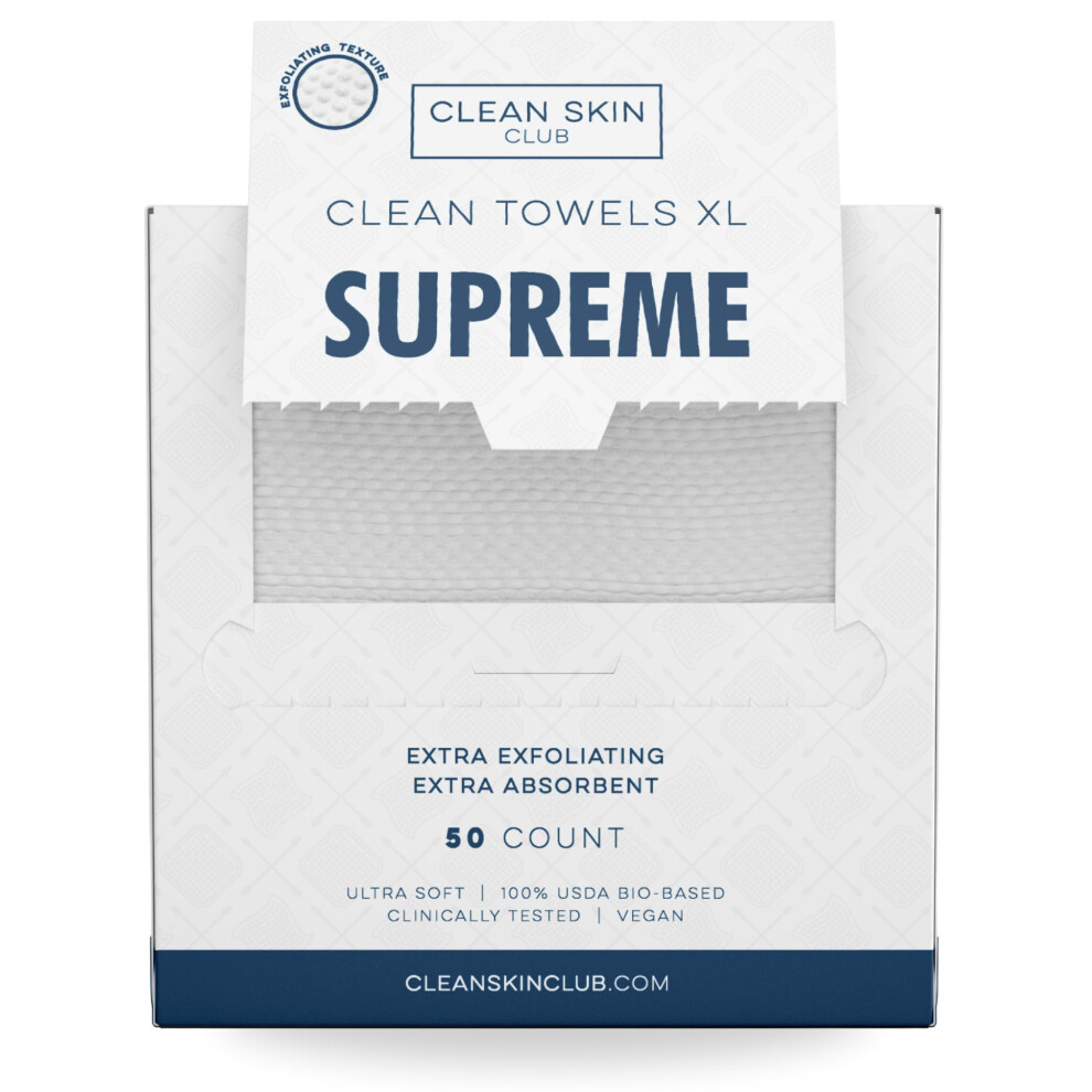 Clean Skin Club Clean Towels XL Supreme  100% USDA Biobased Dermatologist Approved Face Towel  Gentle Exfoliation  Disposable Facial Washcloth  Makeup