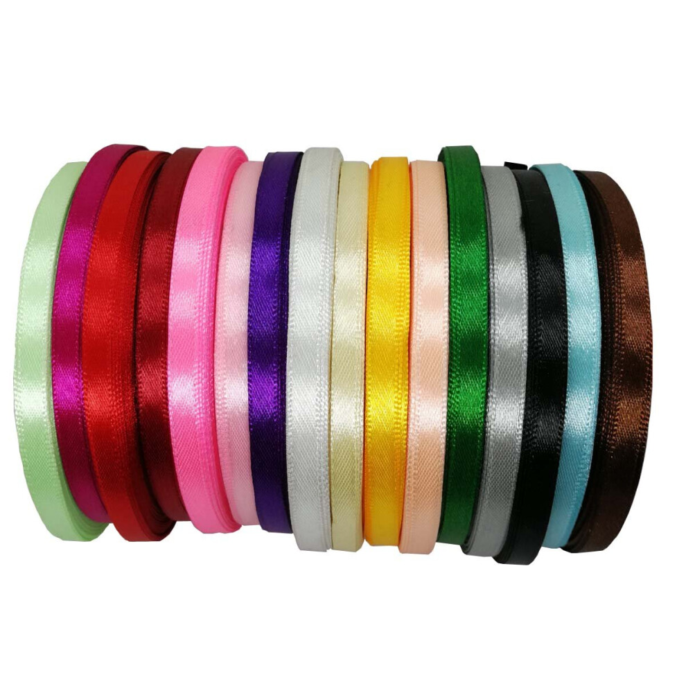 Jesep 16 Rotoli Da 400 Iarde Di Nastro In Tessuto Satinato Multicolore Per Confezioni Regalo, Fermagli Per Capelli, Accessori Per Artigianato, Cu-image