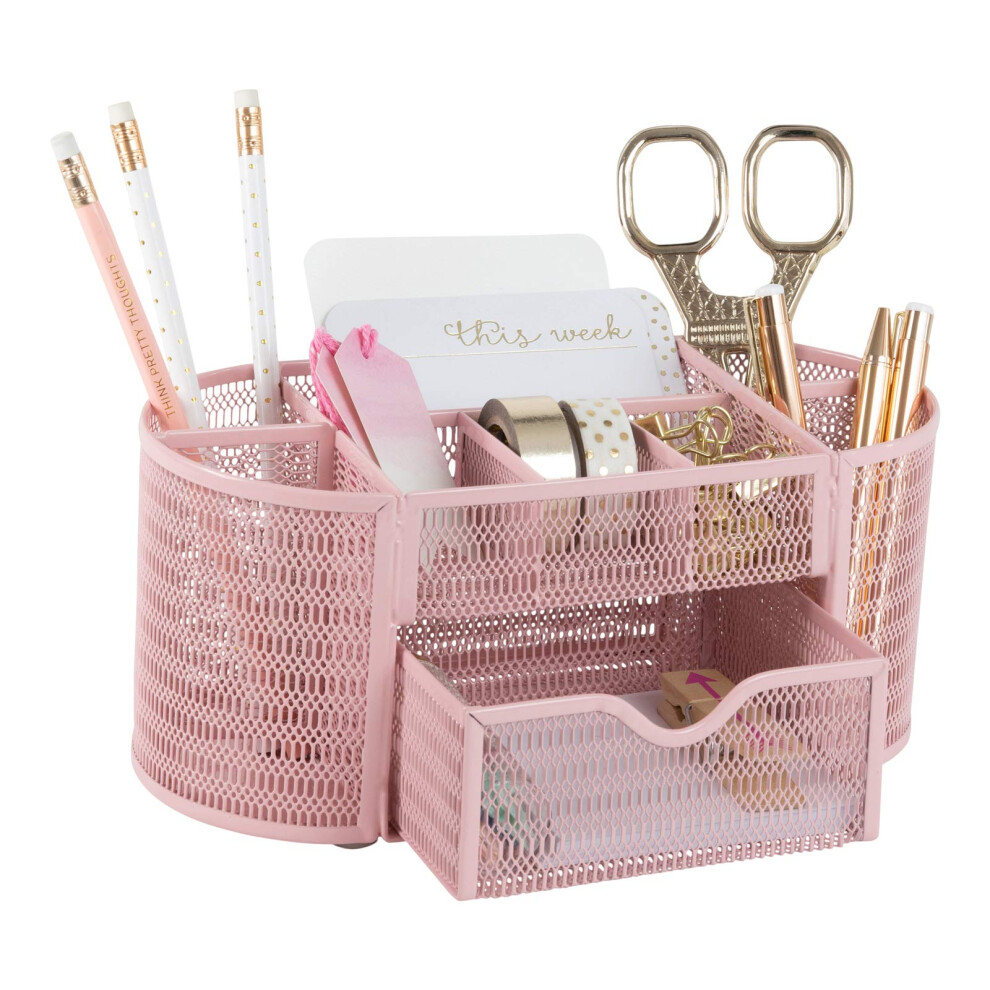Organiseur de bureau rose BLU MONACO - Accessoires de bureau girly - Construction en m   tal robuste - Rangement de fournitures de bureau pour la m