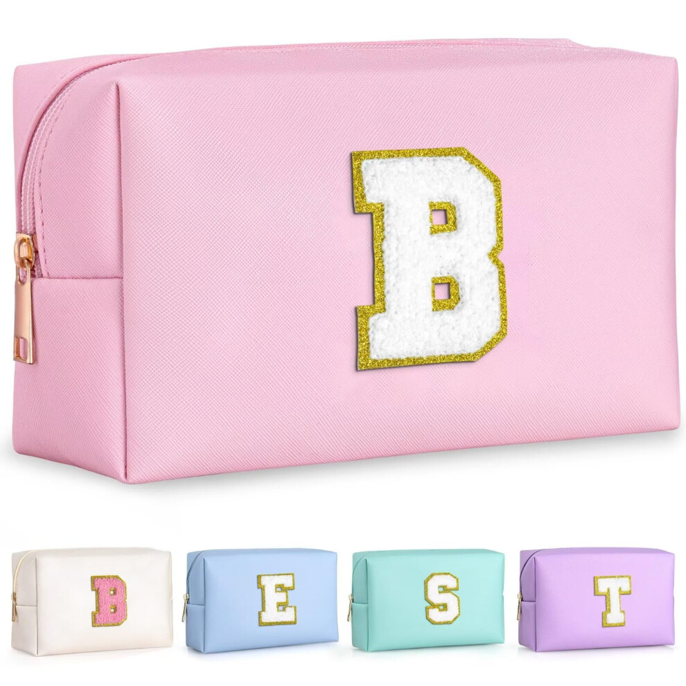 Topeast Women's Preppy Patch Makeup Bag Chenille Letter Pouch Cosmetic Bag Pu Leather Waterproof Toiletry Bag Personalized Birthday Gift For Girl Cu