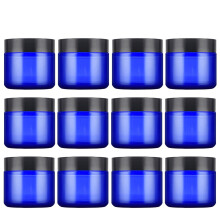 IRON BILL 2 Oz blauwe ronde glazen potten met binnenvoering en zwarte deksels (12 stuks) Lege cr?econtainers Hervulbare cosmetische flesjes voor cosm