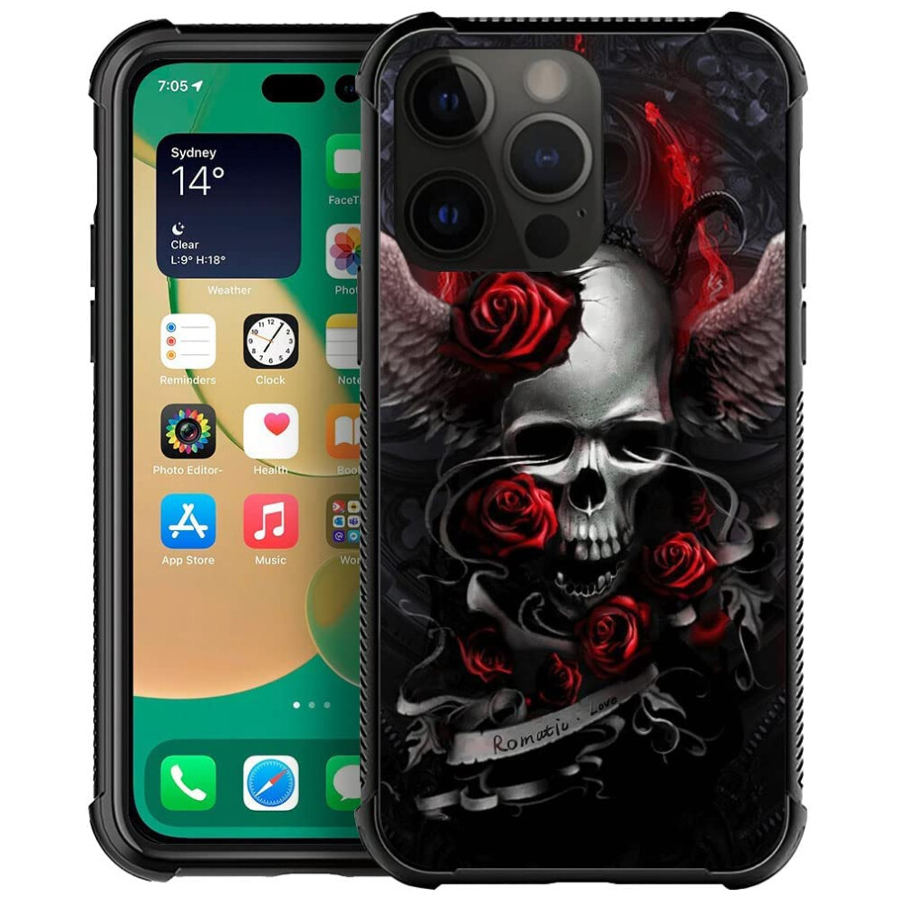 Djsok Custodia Compatibile Con Iphone 14 Plus, Romatic Love Roses Kull Custodia Per Iphone 14 Plus Custodie Per Uomini Donne Fan, Design Modello Paraurti Antigraffio Angoli Rinforzati Custodia Morbida-image
