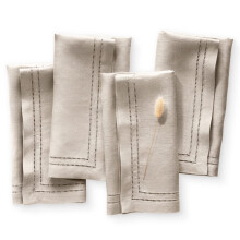 Linon de lin - ensemble naturel 20 x 20 pouces de 4 serviettes de dner a double ourlet a la main a la main a partir de lin de lin de lin franai