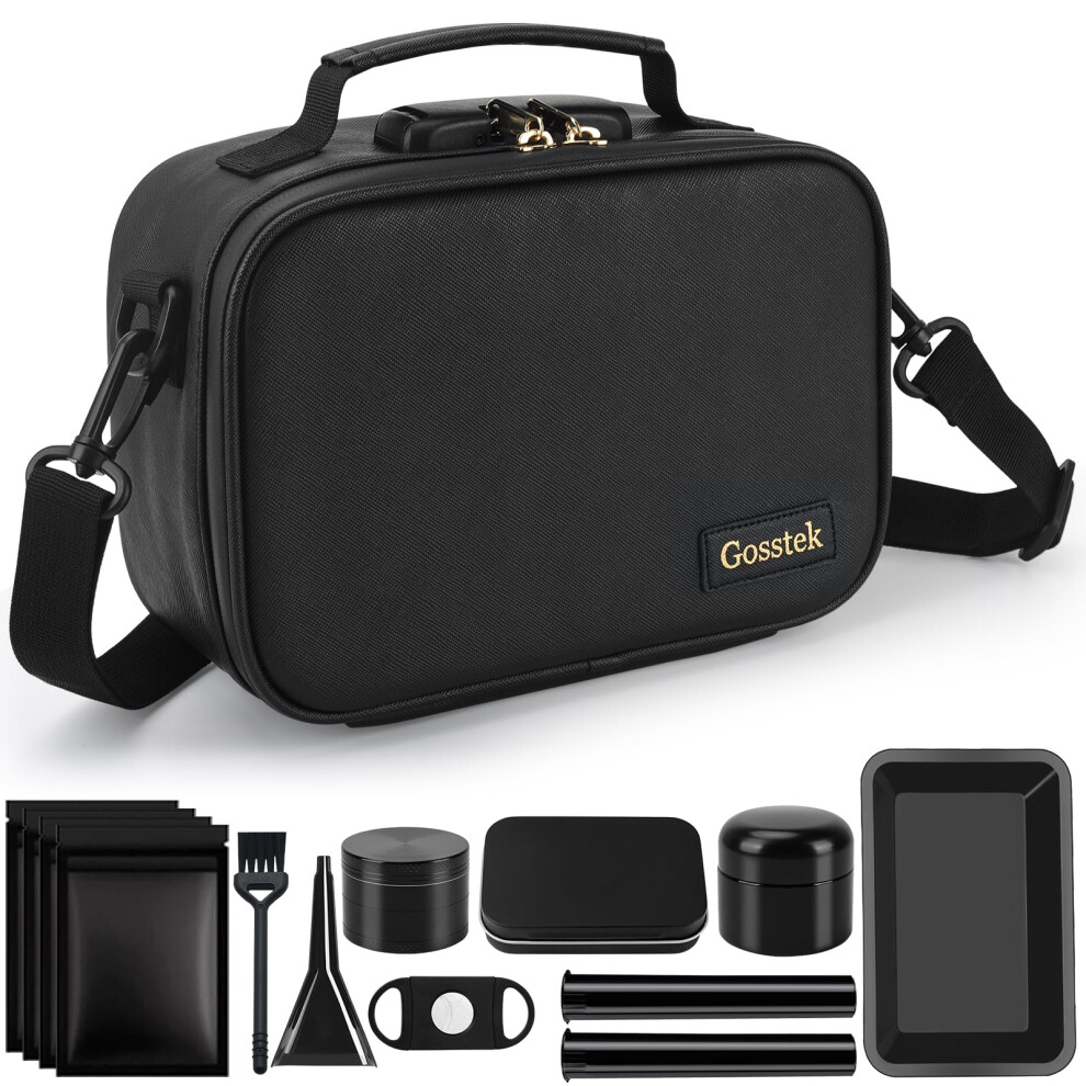 Sacs De Rangement Gosstek En Cuir Pu Avec 10 Accessoires, éTui De Voyage Portable Avec Serrure, IdéAl Pour Les Femmes, BoîTe De Rangement à L'éPr-image