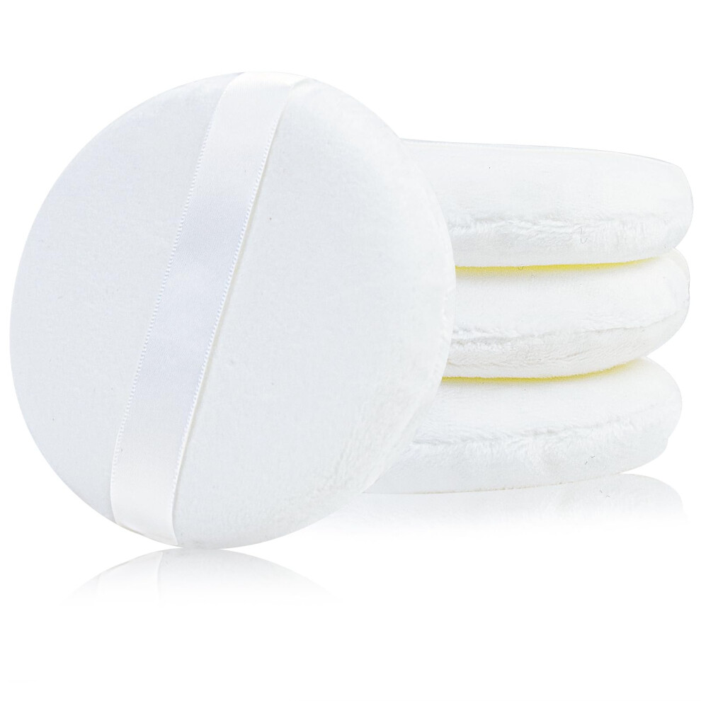 Waybas 4 Pcs Large Powder Puff 4.13 Inch Velour Body Powder Puff Round Fluffy Powder Puffs Ultra Soft Body Puff Washable For Loose Body Powder Face Powder B