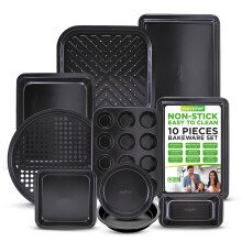 NutriChef 10-Piece Non-Stick Baking Pans Set - Deluxe Carbon Steel Bakeware Set w/ Cookie Sheets Muffin Pan Roasting Pan Cake Pan Baking Tray Piz