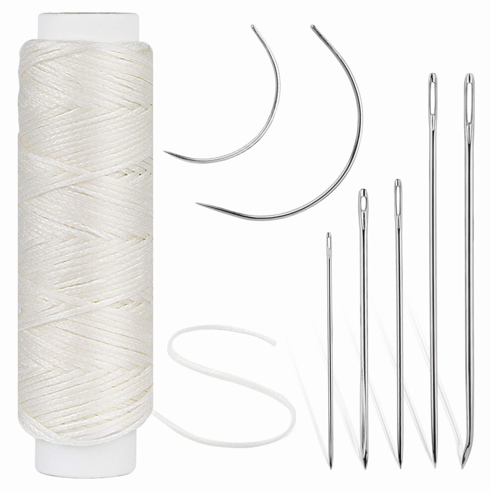 32 Yards Waxed Thread with Leather Hand Sewing Needles  150D Flat Sewing Waxed Thread and Leather Repair Needles for Home Upholstery Carpet Leather Ca