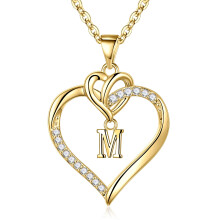 STORUP Valentines Day Gifts for Her - 14K Gold Plated Heart Initial M Necklace Dainty Heart Necklaces for Women Cute Heart Necklaces for Women Jewelry