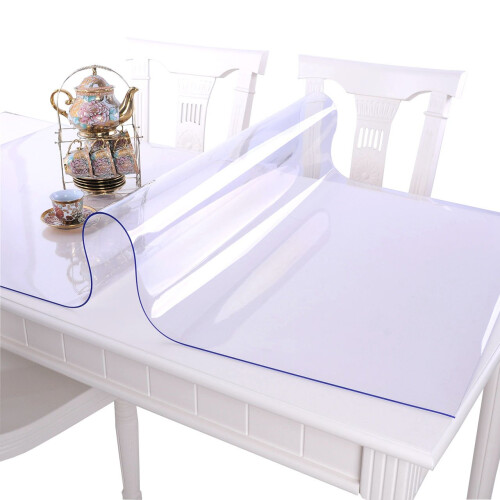 NECAUX Custom Multisize 1.5mm Thick Clear PVC Table Cover Protector - 16 x 60 Inch Rectangular Plastic Table Cover Desk Pad Mat for Office & Comp 1