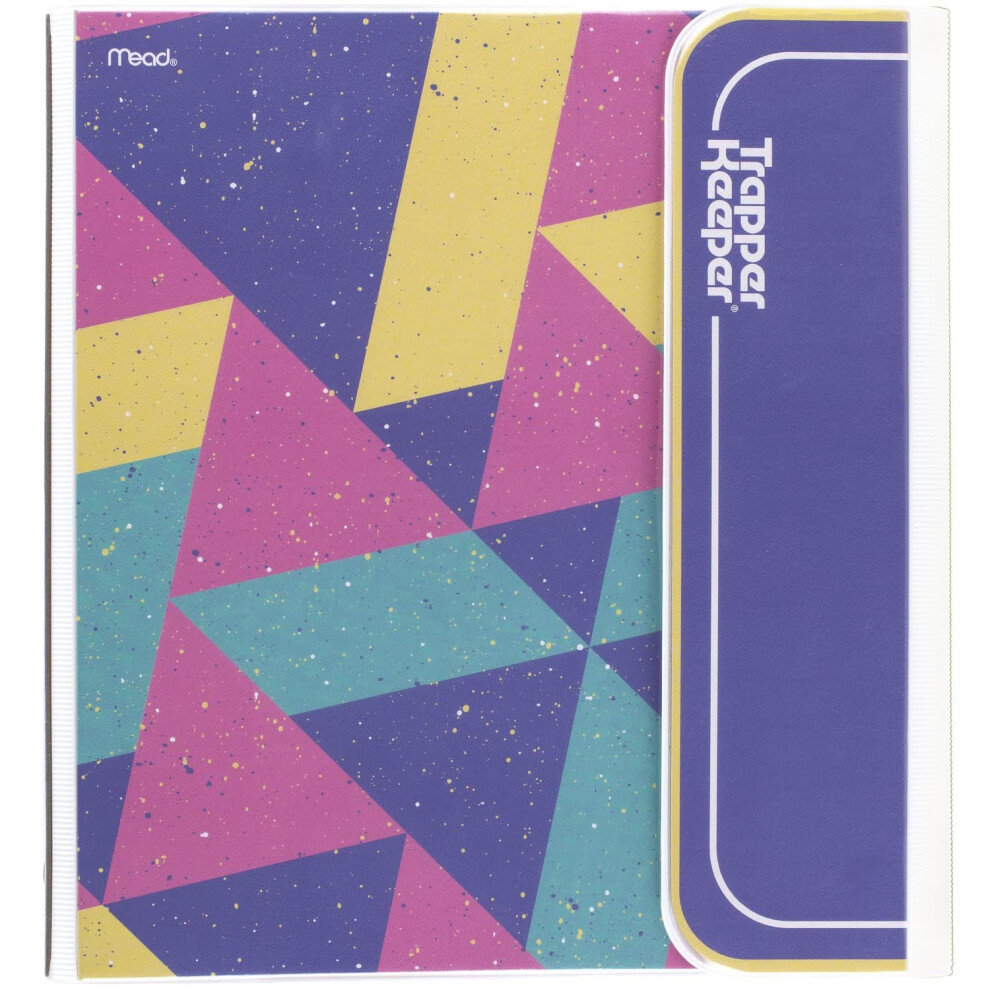 Trapper Keeper Binder Retro Design 1 Inch Binder Inclusief 2 Mappen en Extra Zak Metalen Ringen en Veerclip Veilige Opbergruimte Colorblock Mead
