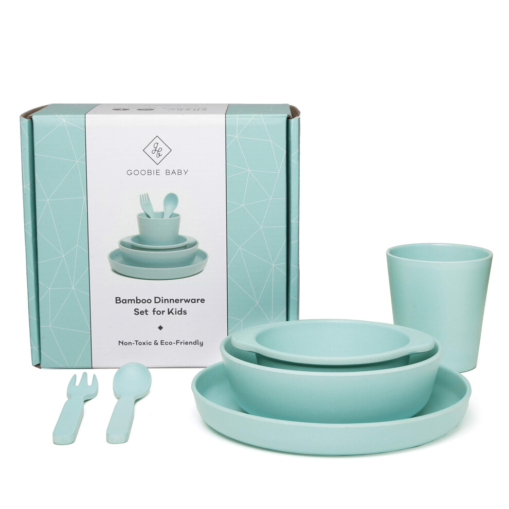 Baby K'tan Baby Carrier Goobie Baby Bamboo 6 Piece Childrens Dinnerware Set Non Toxic & Eco Friendly Kids Mealtime Set For Healthy Infant Feeding Great Gift For Baby Shower