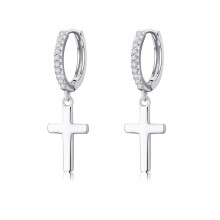 Cuoka Kreuz-Creolen, 925er Sterlingsilber, Zirkonia, Huggie-Creolen mit Scharnier, baumelnde Kreuz-Ohrringe, Knorpel-Creolen, Kreuzschmuck, F
