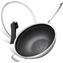 Michelangelo Honeycomb Paska Wok z pokrywka 12,5-calowa Woks ze stali nierdzewnej i patelni z mieszanka z STYCJA ROSZNA RECIE Plaski dl Wok z pi