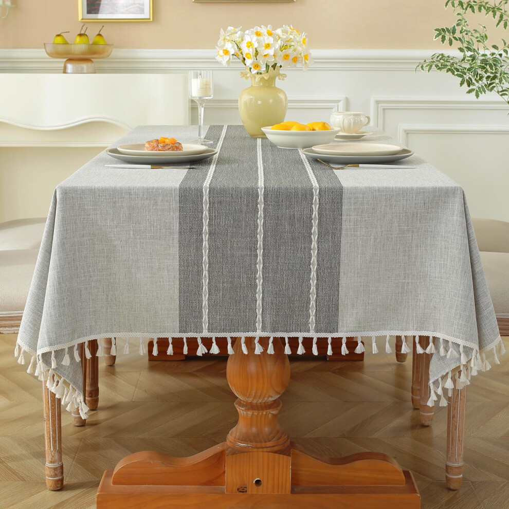 Laolitou Rustic Tablecloth Cotton Linen Waterproof Tablecloths Burlap Table Cloths for Kitchen Dining Cloth Table Cloth for Rectangle Tables Grey