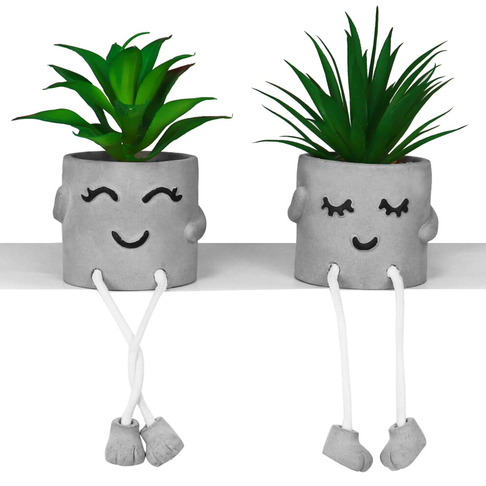 Zerzsy Faux Succulentes dans des pots en ciment avec pied suspendu Mini Fausses Plantes en Pot pour Décoration de Bureau Décoration d'Étagère de