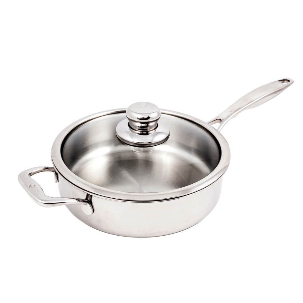 Swiss Diamond Premium Clad 5-Ply Stainless Steel 4.2 Quart Saut? Pan with Lid Included and Satin Exterior Finish  11 Inch Inch Induction Compatible Sk-image-OPC-PGGBRSC-NEW