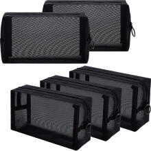 Sadnyy 5 Pieces Mesh Makeup Bag Portable Toiletry Bag Travel Mesh Cosmetic Bag Black Breathable Mesh Zipper Pouch for Home Offices Travel Accessories