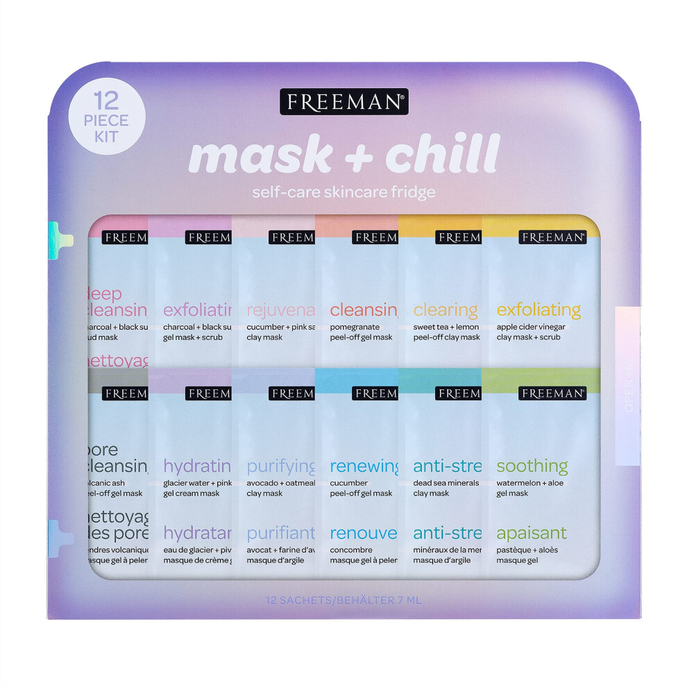 Freeman Limited Edition Mask & Chill Self Care Skincare Mask Holiday Kit Face Masks To Exfoliate Hydrate Relieves Stress and Refines Pores Facial