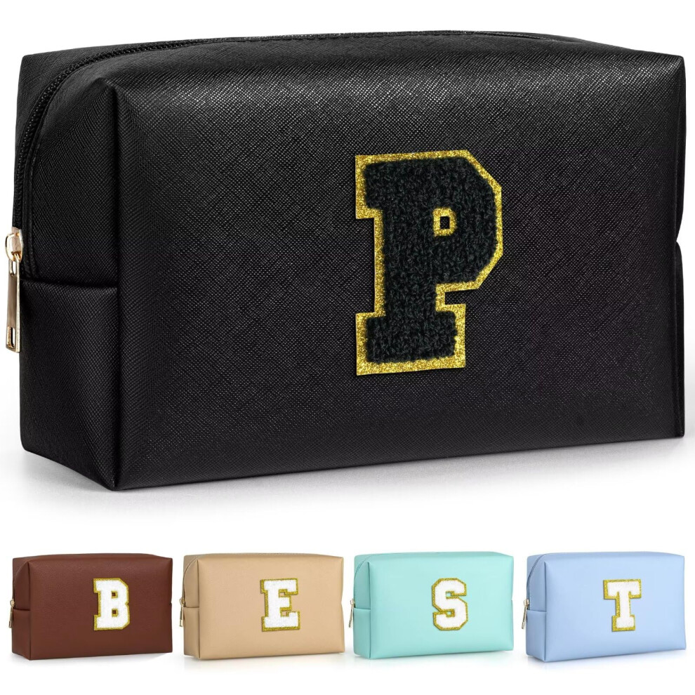 Topeast Personalized Makeup Bag Chenille Letter Pouch Cosmetic Bag W Zipper Pu Leather Waterproof Toiletry Bag Bridal Shower Gifts For Bridesmaids