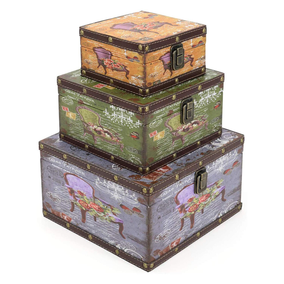 Jolitac Lot de 3 boîtes de rangement en bois vintage décoratives avec couvercle Décoration d'intérieur Boîtes gigognes en bois avec loquet Coffre
