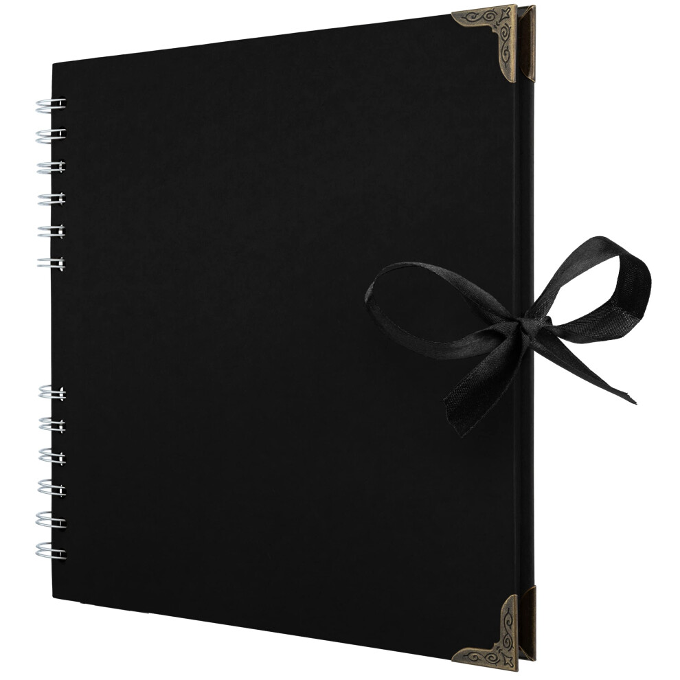 Bstorify Black Scrapbook Album 60 Pages (8 X 8 Inch) Thick 250Gsm Kraft Paper Corner Protectors - Scrap Book Ribbon Closure - Ideal For Your Scrapbo