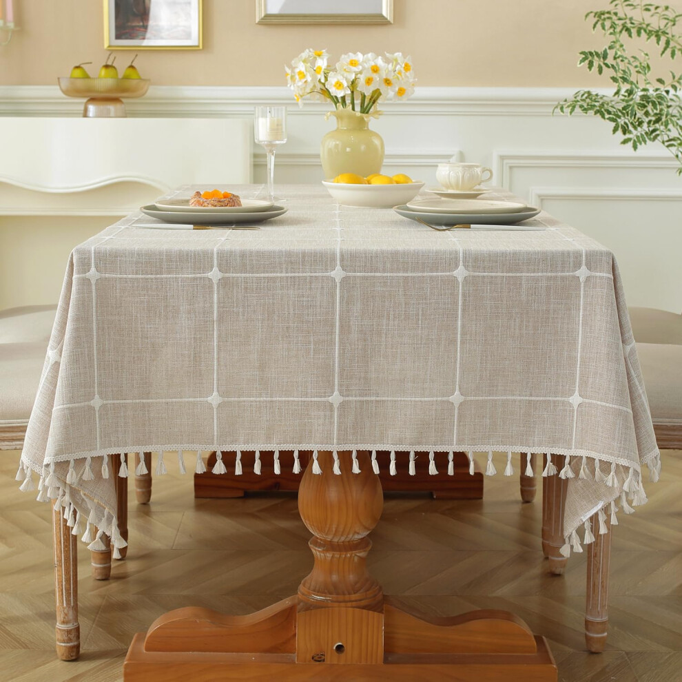 Nappe rustique Laolitou en coton et lin, imperm   able, en toile de jute, pour la cuisine, la salle     manger, pour tables rectangulaires, marron, 1