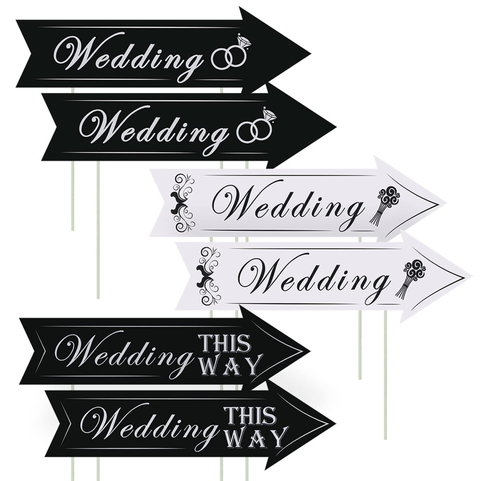 Lot de 6 panneaux directionnels de jardin de mariage avec piquets, imprim   s recto verso, fl   che de mariage dans ce sens, panneau routier directio