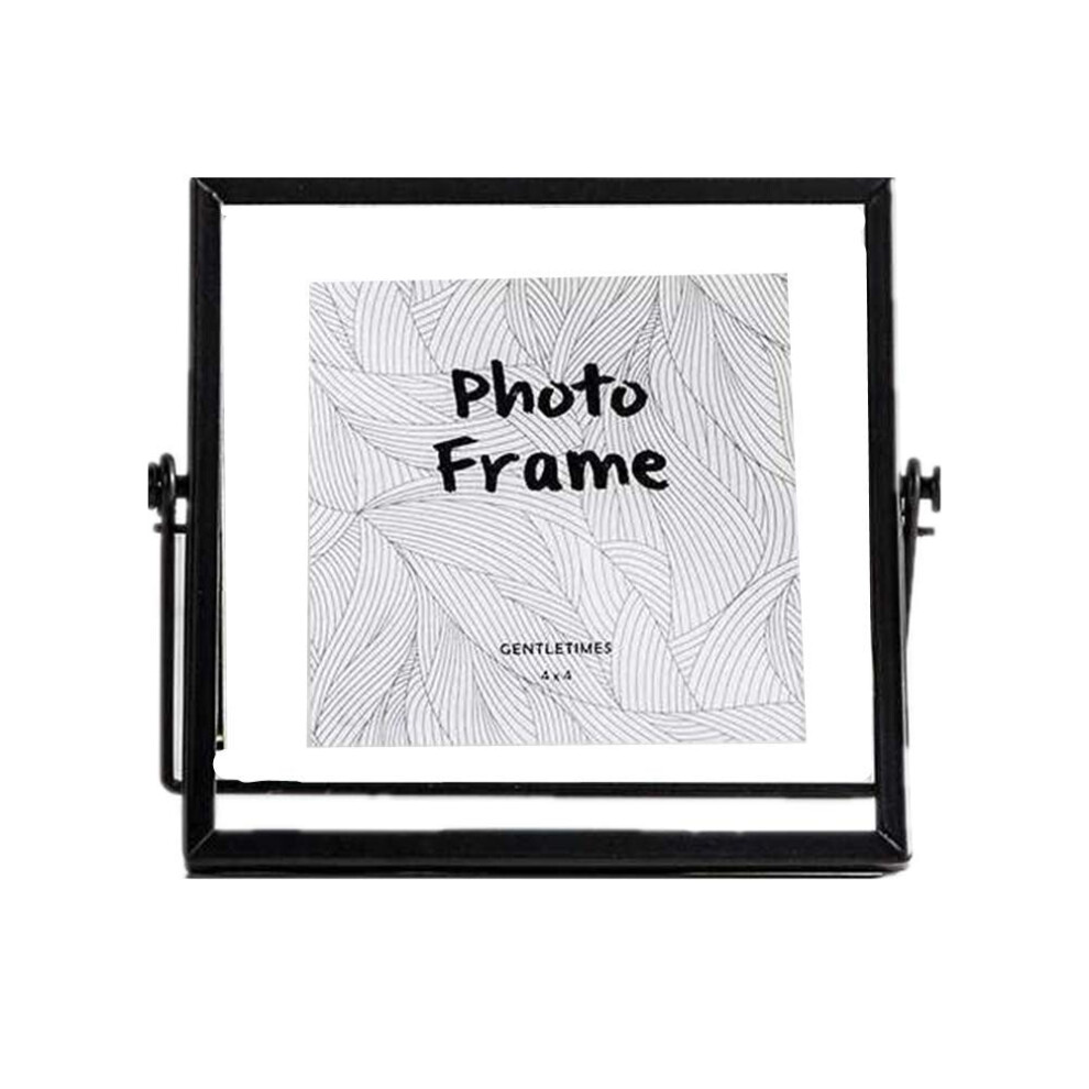Cadre photo en verre flottant Leoyoubei, collection de cadres photo vintage et en verre véritable, cadre photo géométrique en métal, cadre carré