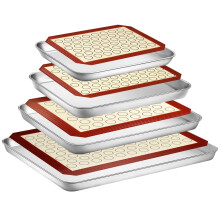 Yododo bageplade med silikonem?tte S?t med 8 (4 plader + 4 m?tter) rustfrit st?l kageplade bagepander med genanvendelig silikone bagem?tte Giftfr