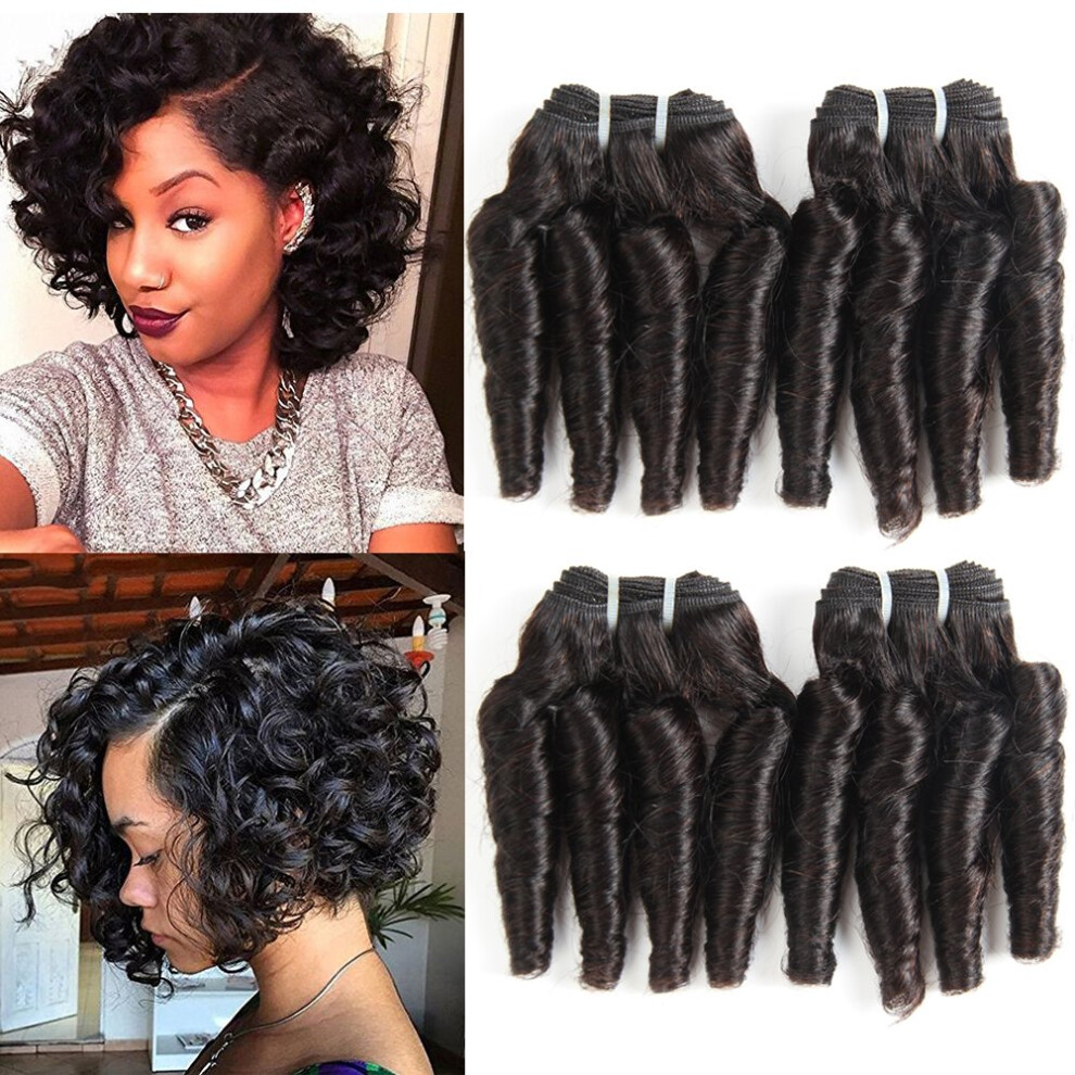 Molefi Brazilian Funmi Hair Loose Wave 4 Bundles Spiral Curl Hair Bundles Short Curly Weave 9A Unprocessed Brazilian Human Hair Extensions 50G/Pc